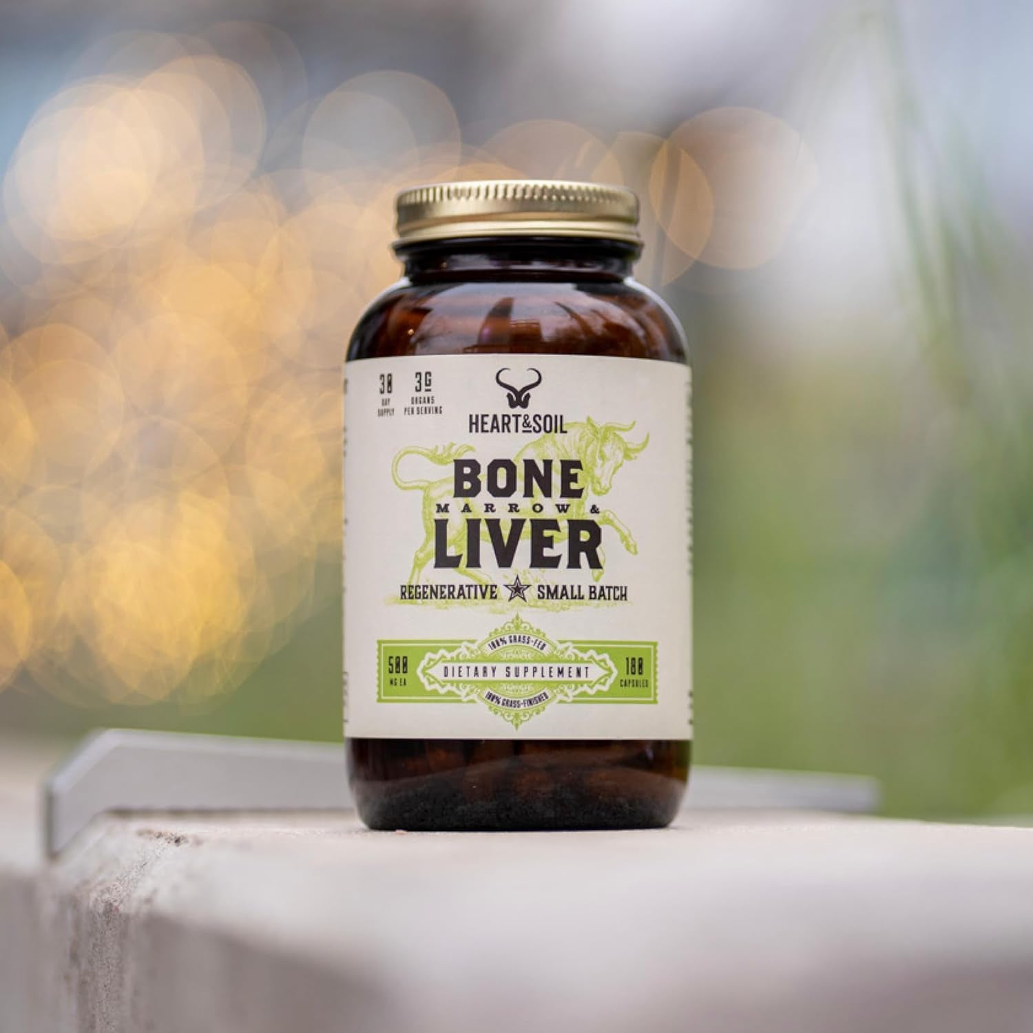 Grass-Fed Bone Marrow & Liver Supplement - Desiccated Organ Supplements to Enhance Mood, Bone, Joint, Tissue, & Skin Health - 180 Capsules