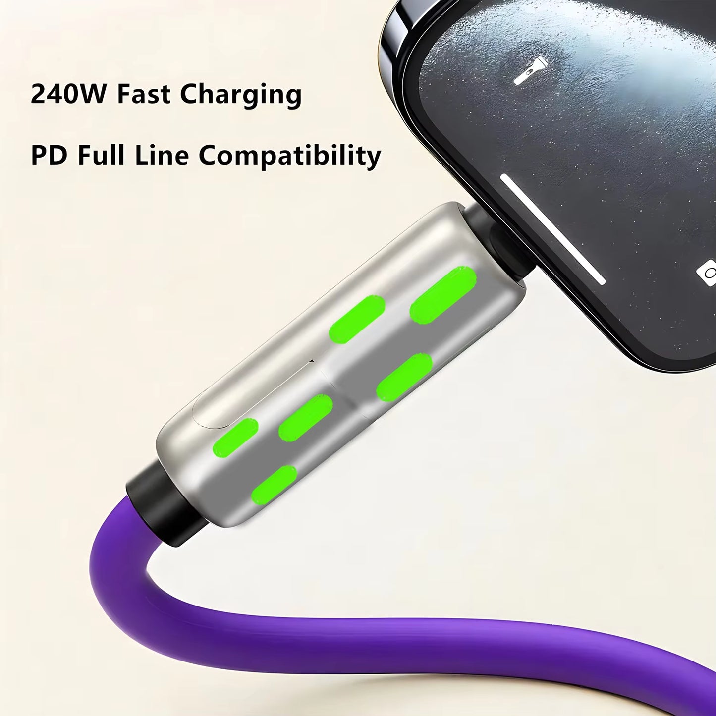 "PD 240W 4-In-1 Multi-Port Fast Charging Cable - 3A USB-C to Type C/Phone Adapter for Rapid Sync & Compatibility with Laptops/Tablets!"