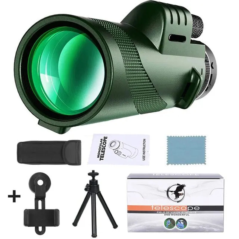 "80X100 HD Zoom Monocular Telescope - Powerful Long Range Binoculars for Hunting & Camping with Tripod & Phone Clip!"