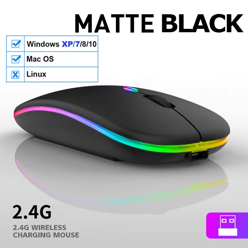 "RGB Wireless Gaming Mouse - Rechargeable, Silent, and Bluetooth-Compatible for iPad, Laptop, and PC"