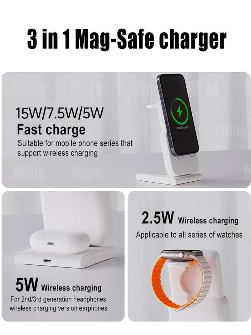 "Ultimate 3-in-1 Wireless Magnetic Charging Station - Fast, Foldable Power Bank for MagSafe iPhone 15/14/13/12!"