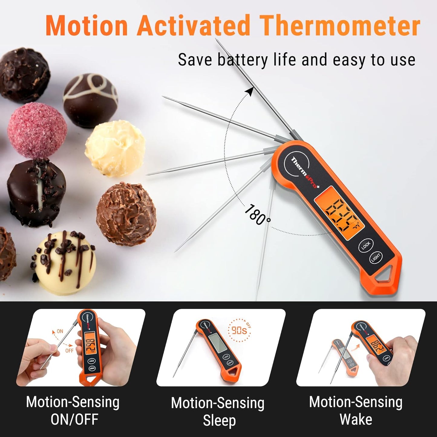 TP19H Digital Meat Thermometer for Cooking with Ambidextrous Backlit and Motion Sensing Kitchen Cooking Food Thermometer for BBQ Grill Smoker Oil Fry Candy Instant Read Thermometer