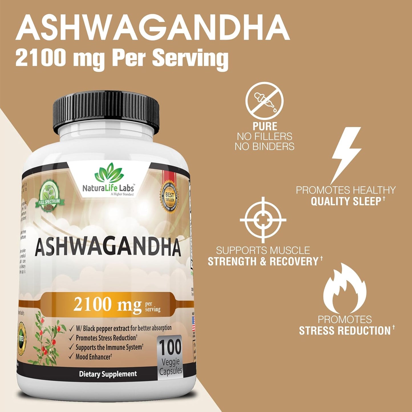 Organic Ashwagandha 2,100 Mg - 100 Veggie Capsules Pure Organic Ashwagandha Powder and Root Extract - Stress Relief, Mood Enhancer