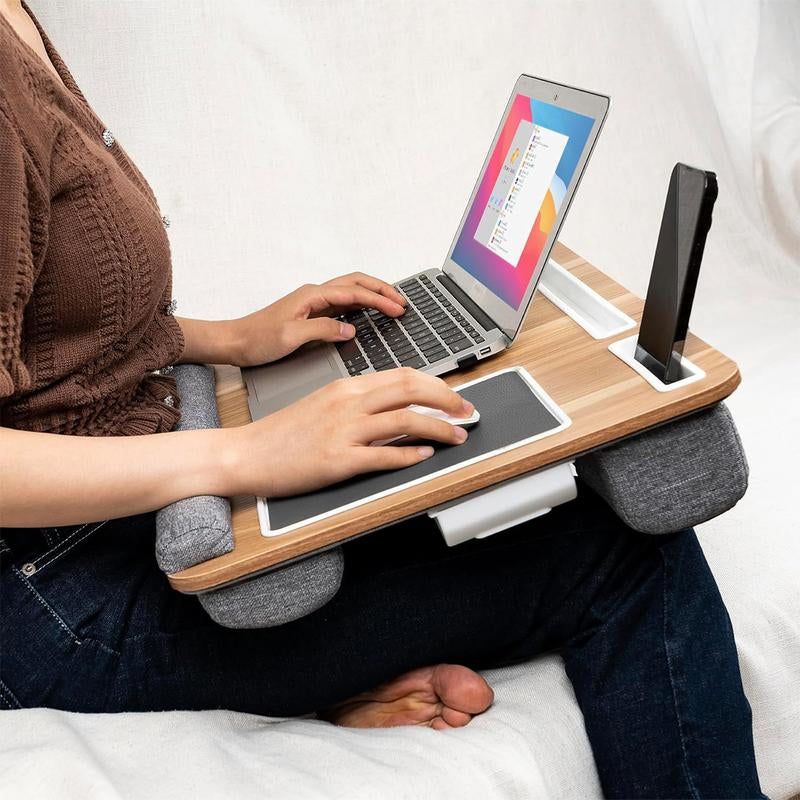 Lap Desk with Cushion, Lap Desk for up to 17 Inches Laptop, Built-In Wrist Rest, Mouse Pad, Tablet Phone Holder and Storage Drawer