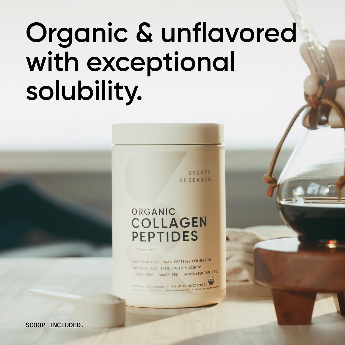 ­® Organic Collagen Peptides - Hydrolyzed Type I & III Collagen Protein Powder Made Sustainably from Grass-Fed Cows - Unflavored - 30 Servings