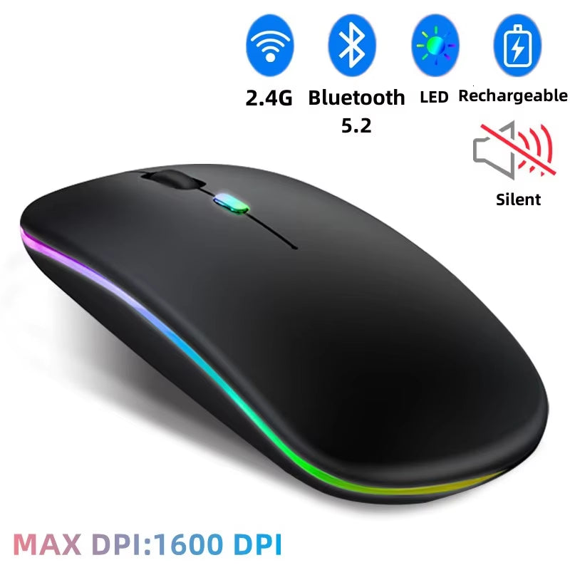 "RGB Wireless Gaming Mouse - Rechargeable, Silent, and Bluetooth-Compatible for iPad, Laptop, and PC"