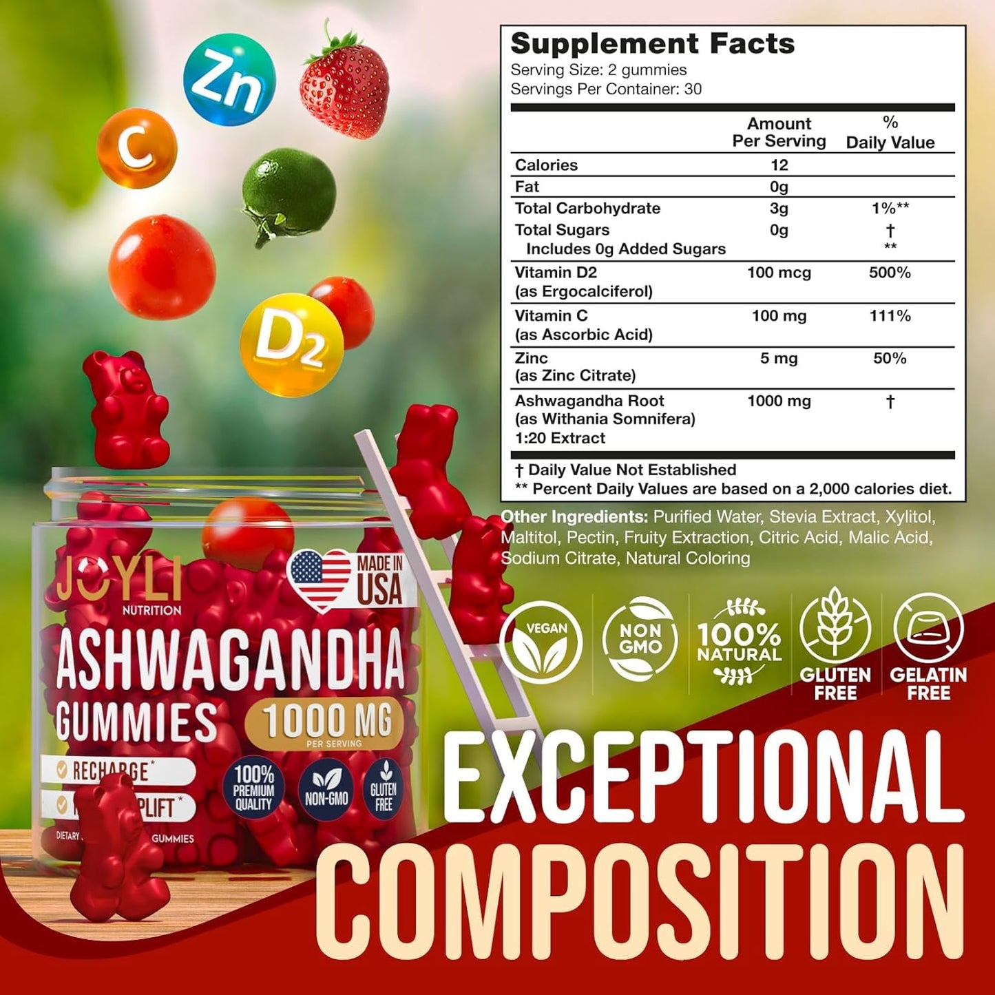 Ashwagandha Gummies for Women & Men - Natural Calm Gummies with Ashwagandha Root Extract Vitamin C Zinc - Ashwagandha Herbal Supplement for Sleep Stress Balance - 60 Vegan Sugar Free Chews