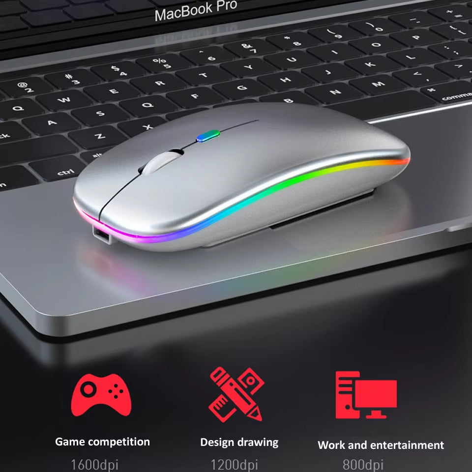 "RGB Wireless Gaming Mouse - Rechargeable, Silent, and Bluetooth-Compatible for iPad, Laptop, and PC"