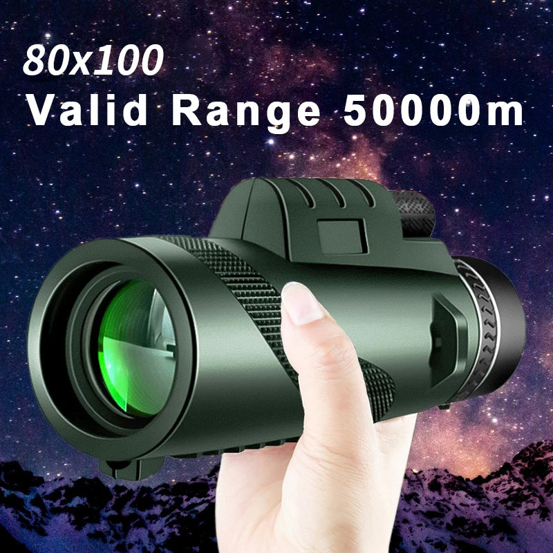 "80X100 HD Zoom Monocular Telescope - Powerful Long Range Binoculars for Hunting & Camping with Tripod & Phone Clip!"