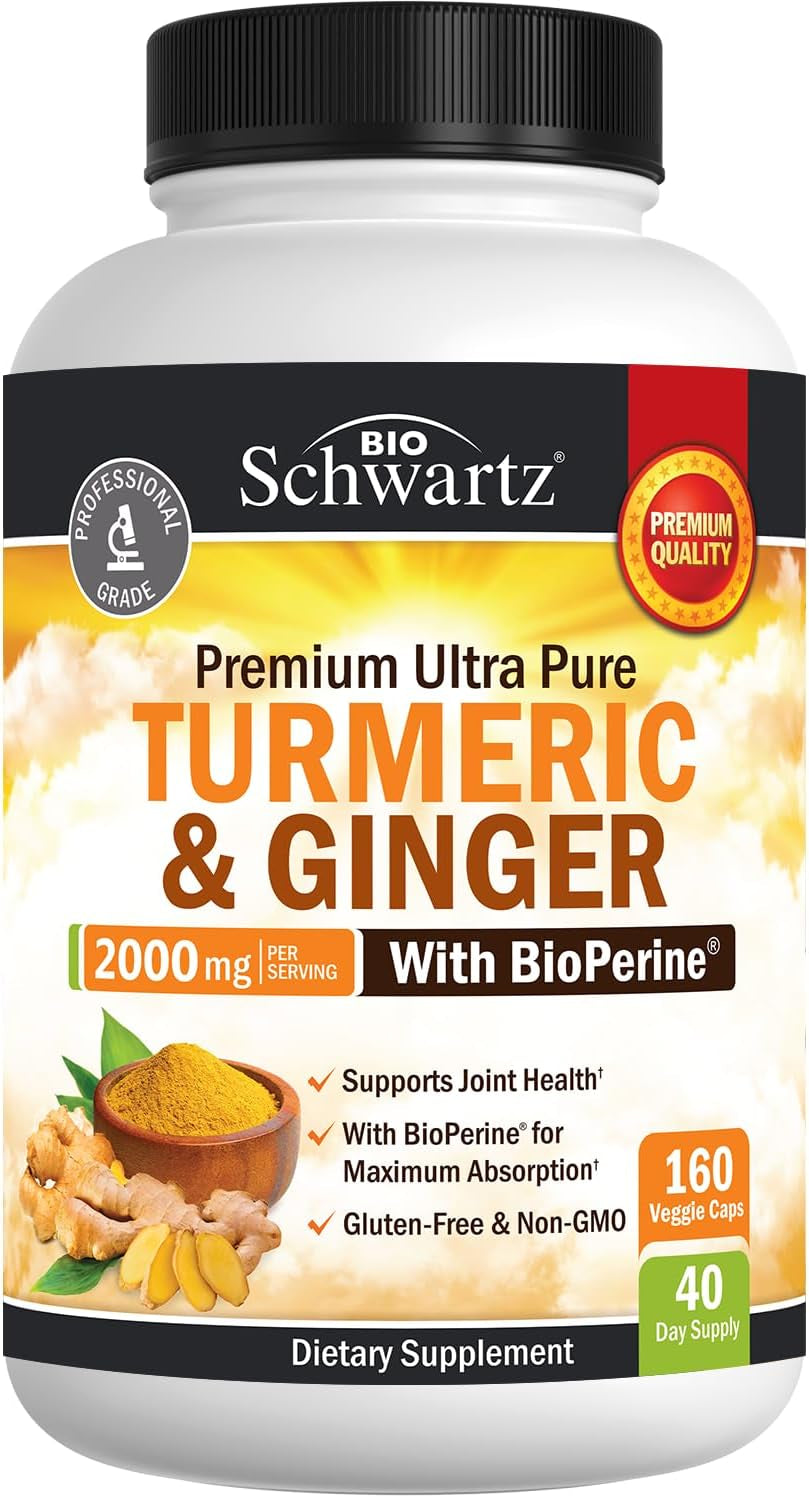 Turmeric Curcumin and Ginger 2000Mg with Bioperine for Maximum Absorption, 95% Standardized Curcuminoids Natural Turmeric Supplement for Joint & Immune Support - Gluten-Free, No-Gmo, 160 Capsules