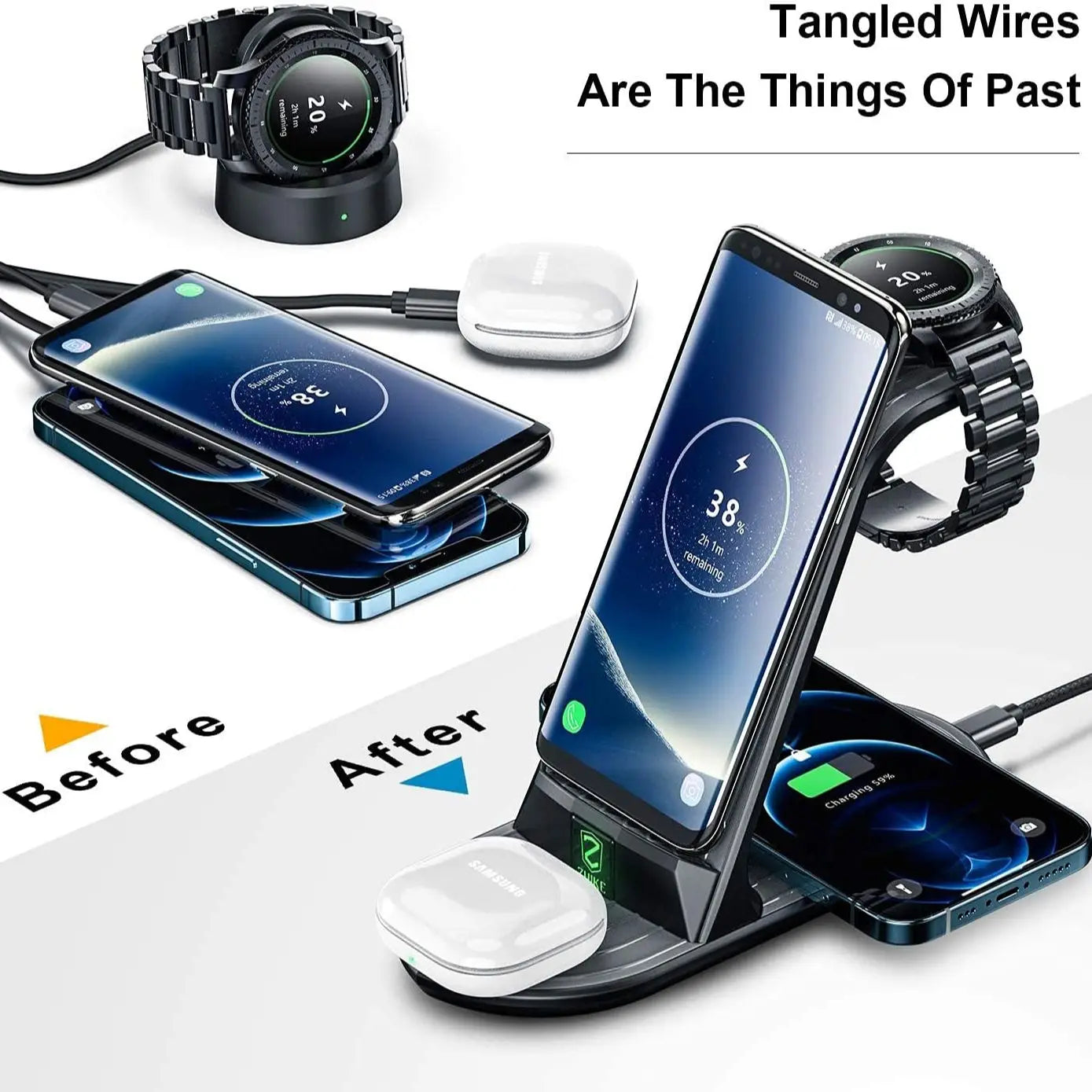 "ZHIKE 4-in-1 Wireless Charging Station - 20W Fast Charger for Galaxy Phone, Watch & Buds!"