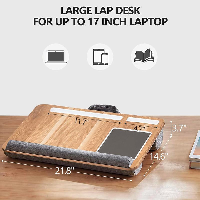 Lap Desk with Cushion, Lap Desk for up to 17 Inches Laptop, Built-In Wrist Rest, Mouse Pad, Tablet Phone Holder and Storage Drawer