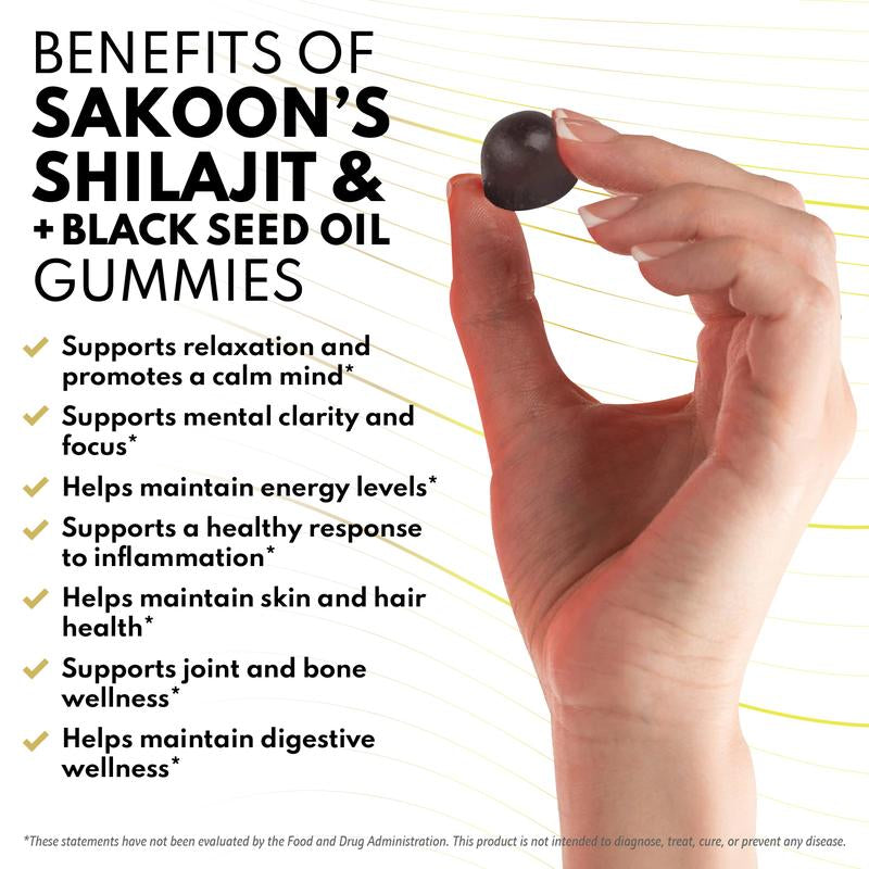 Pure Shilajit Supplement Gummies with Black Seed Oil, High Potency Pure Himalayan Resin for Energy, Immune Support, and Cognitive Function, Lab Tested Chewables