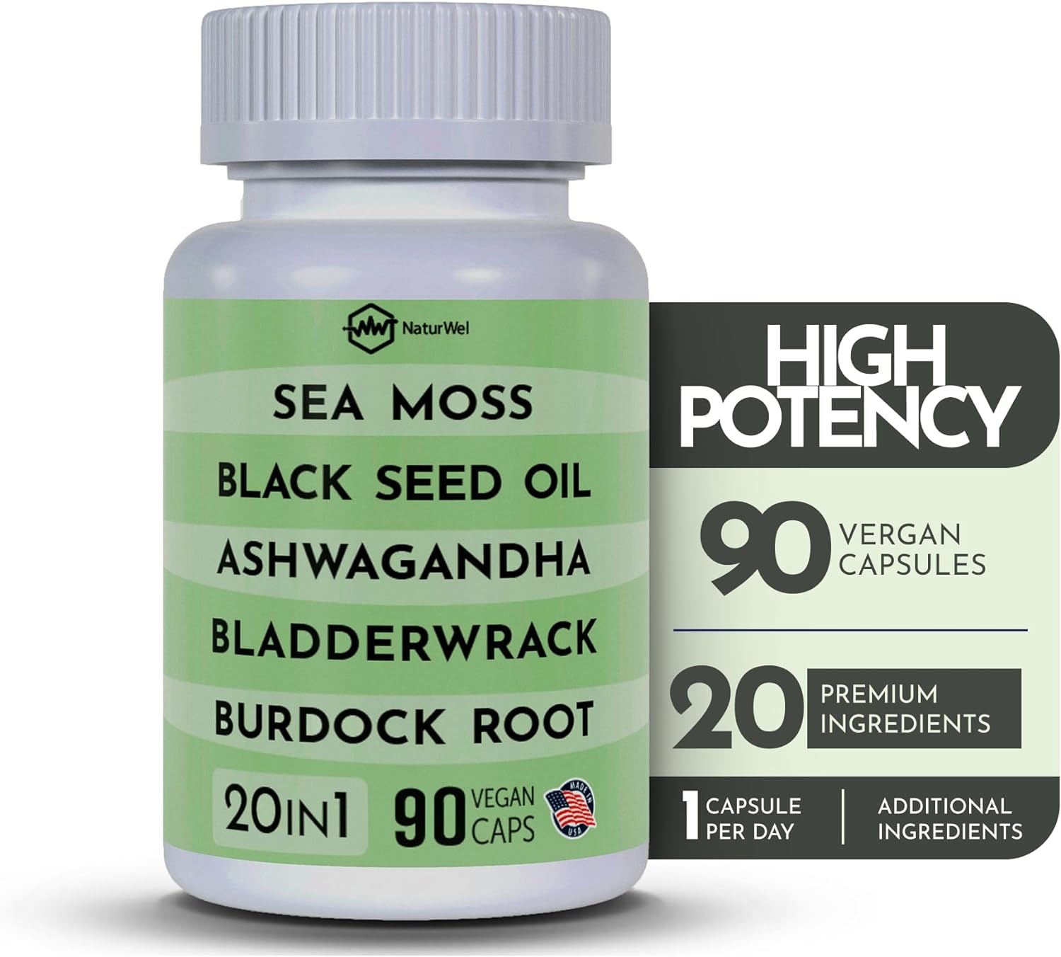 Black Seed Oil 3000Mg Sea Moss 3000Mg Ashwagandha 1000Mg Turmeric 1000Mg Burdock 1000Mg Bladderwrack 1000Mg & Elderberry Manuka Chlorophyll Dandelion Yellow Dock - (90 Capsules Pack of 1)