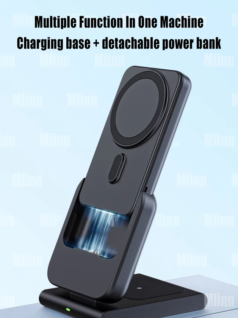 "Ultimate 3-in-1 Wireless Magnetic Charging Station - Fast, Foldable Power Bank for MagSafe iPhone 15/14/13/12!"