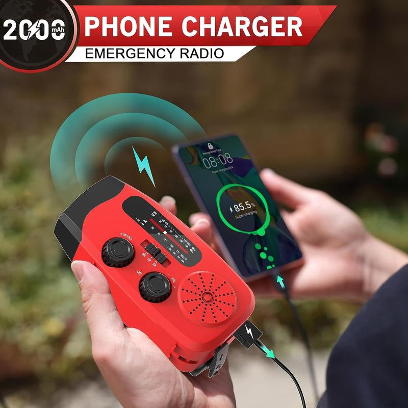 2000Mah Solar Hand Crank Emergency Radio, AM/FM/NOAA with LED Flashlight, for Hurricane Preparedness & Outdoor Survival Solar Hand