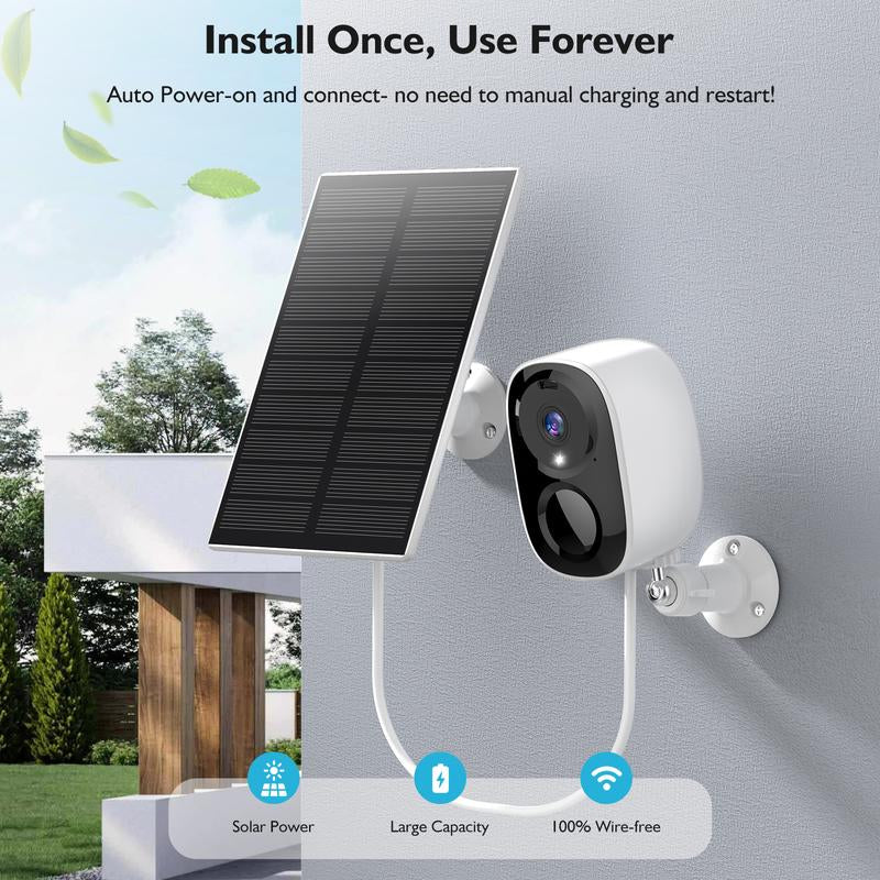 Solar Security Cameras Outdoor, 2K Battery Powered Wifi Bluetooth Surveillance Wireless Outdoor Cameras for Home Security System, Night Vision, Motion Detection, 2-Way-Talk, IP65 Weatherproof Monitoring Cctvcamera Camara Wifi