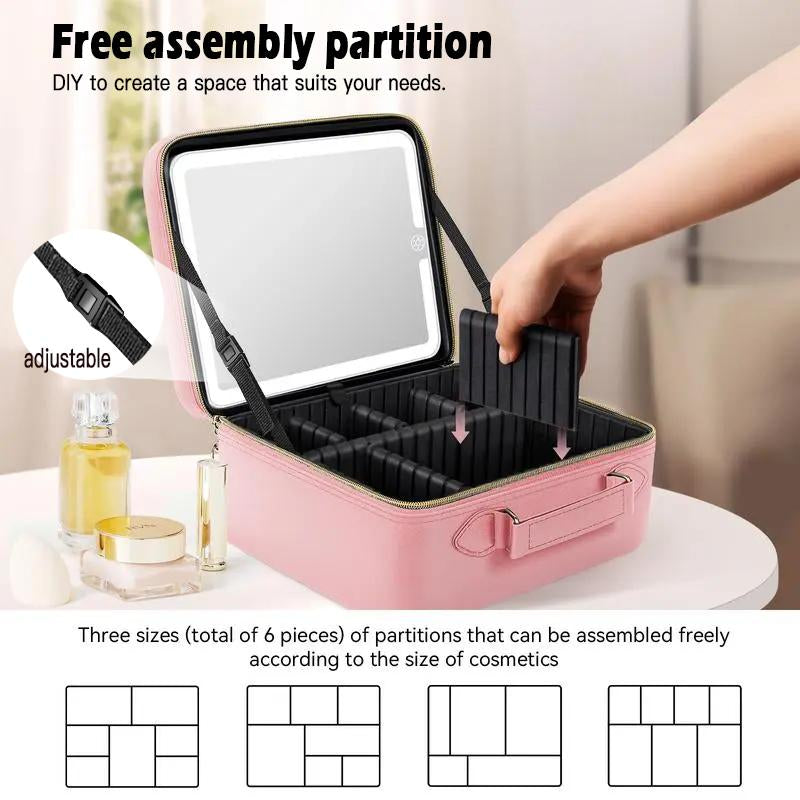 Makeup Bag Travel Makeup Bag Makeup Storage Box Handheld Single Layer 6-Plate with LED Tri Color Change Light Large Capacity Multi Layer Portable Travel Makeup Bag Easy to Clean and Durable Waterproof and Dustproof Multi Functional Multi Layer