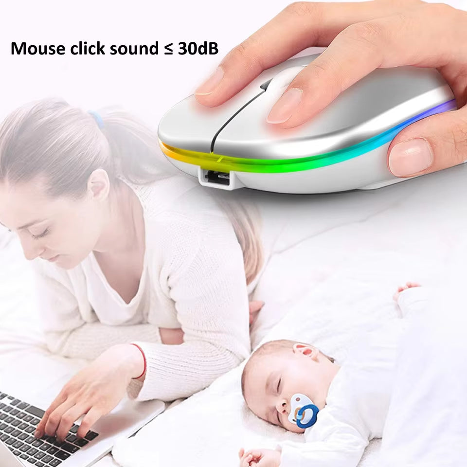 "RGB Wireless Gaming Mouse - Rechargeable, Silent, and Bluetooth-Compatible for iPad, Laptop, and PC"