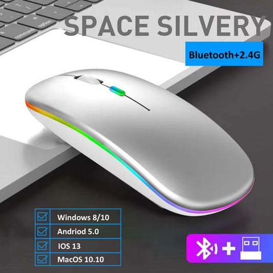 "RGB Wireless Gaming Mouse - Rechargeable, Silent, and Bluetooth-Compatible for iPad, Laptop, and PC"