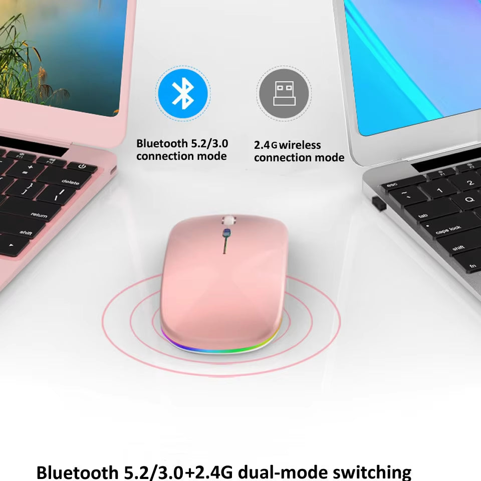 "RGB Wireless Gaming Mouse - Rechargeable, Silent, and Bluetooth-Compatible for iPad, Laptop, and PC"