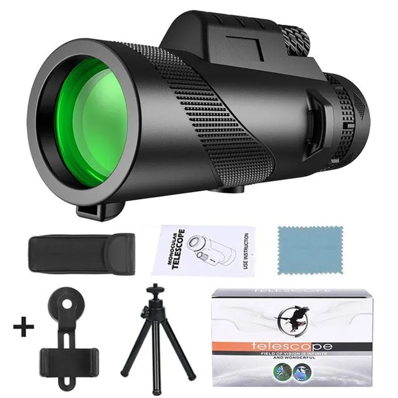 "80X100 HD Zoom Monocular Telescope - Powerful Long Range Binoculars for Hunting & Camping with Tripod & Phone Clip!"