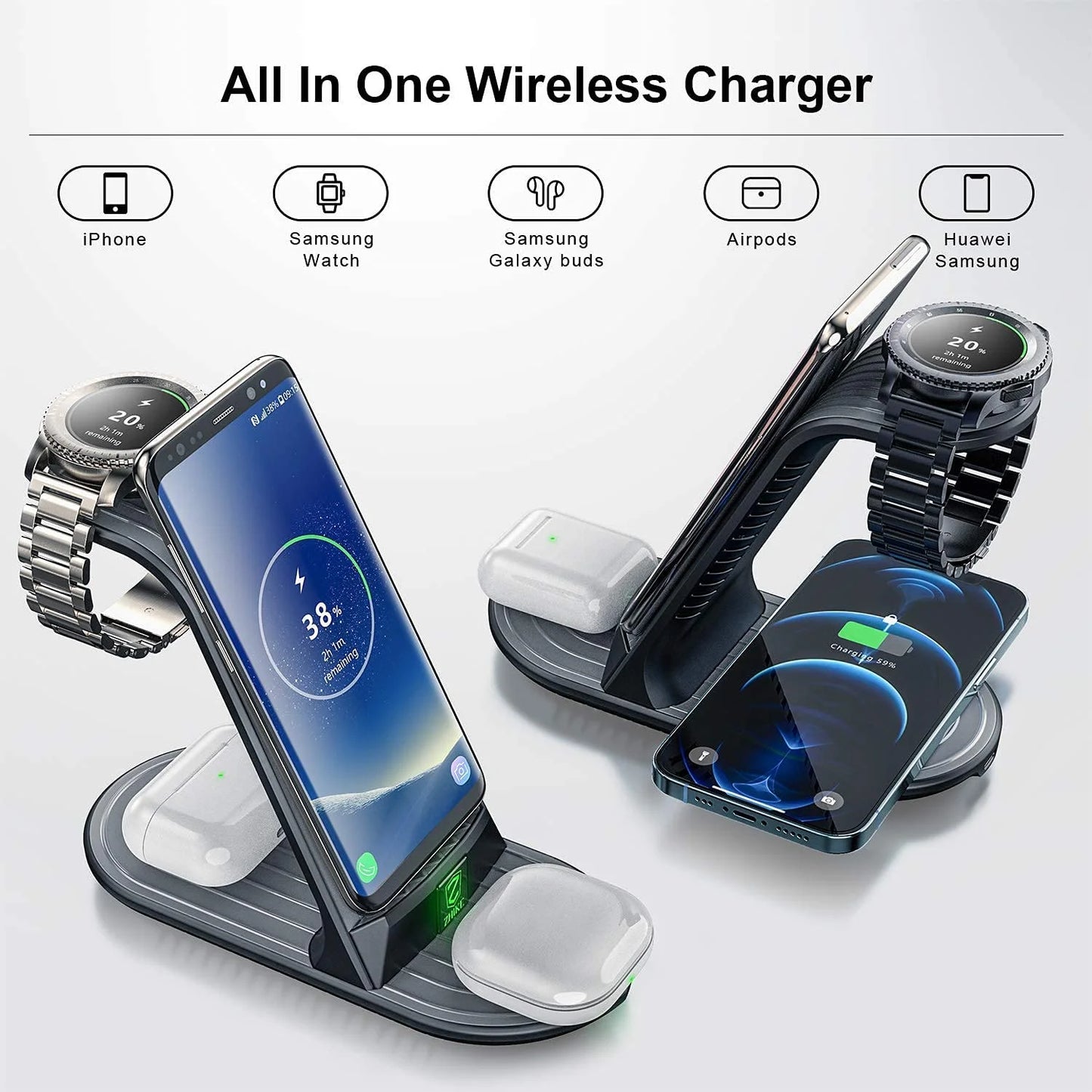 "ZHIKE 4-in-1 Wireless Charging Station - 20W Fast Charger for Galaxy Phone, Watch & Buds!"