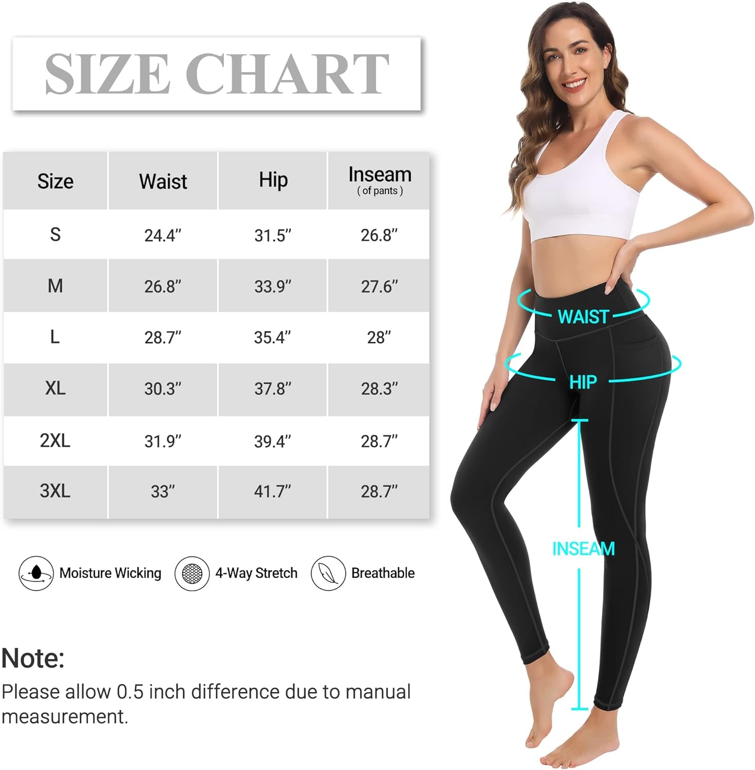 4 Pack Yoga Leggings with Pockets for Women - High Waist Tummy Control Pants for Workout