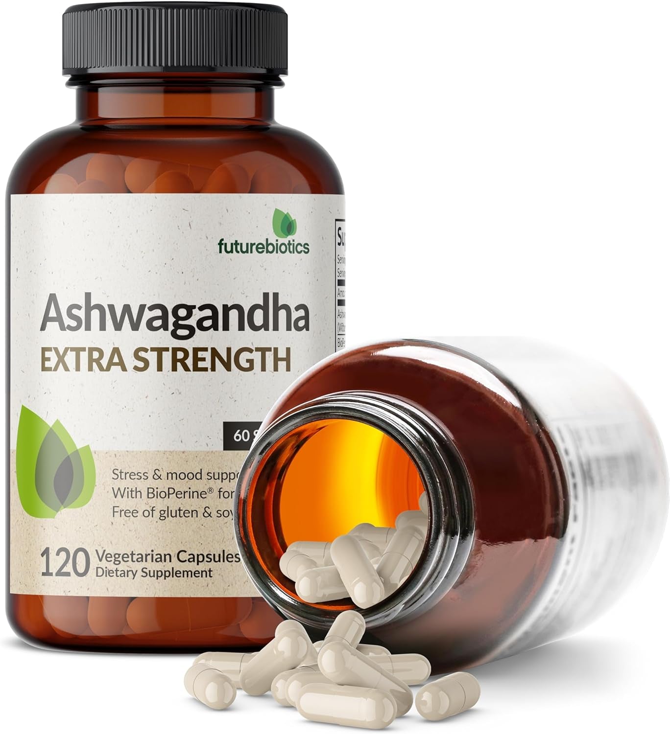 Ashwagandha Extra Strength Stress & Mood Support with Bioperine - Non GMO Formula, 120 Vegetarian Capsules