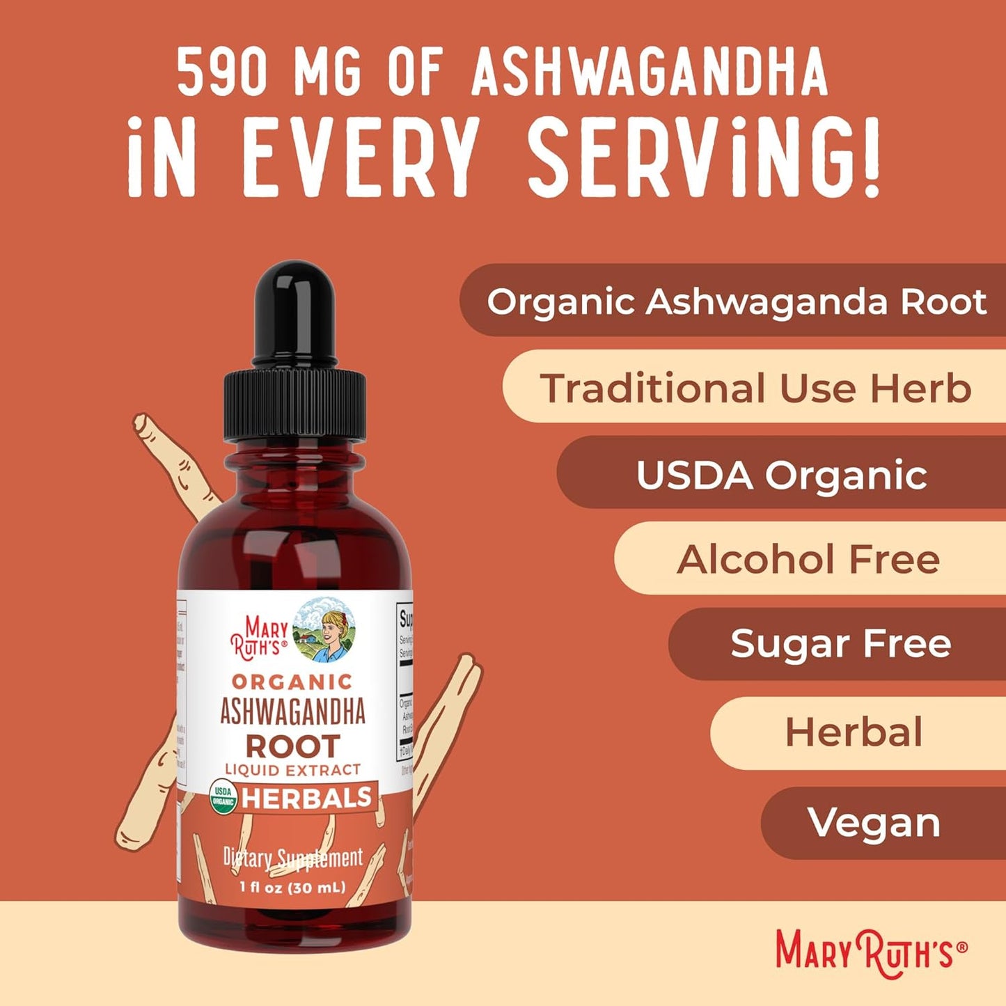 Ashwagandha Root | USDA Organic Ashwagandha Liquid Drops | Stress Relief, Natural Calm, Relaxation and Mood Support Supplement | Adaptogenic | Nervine | Vegan | Non-Gmo | 60 Servings