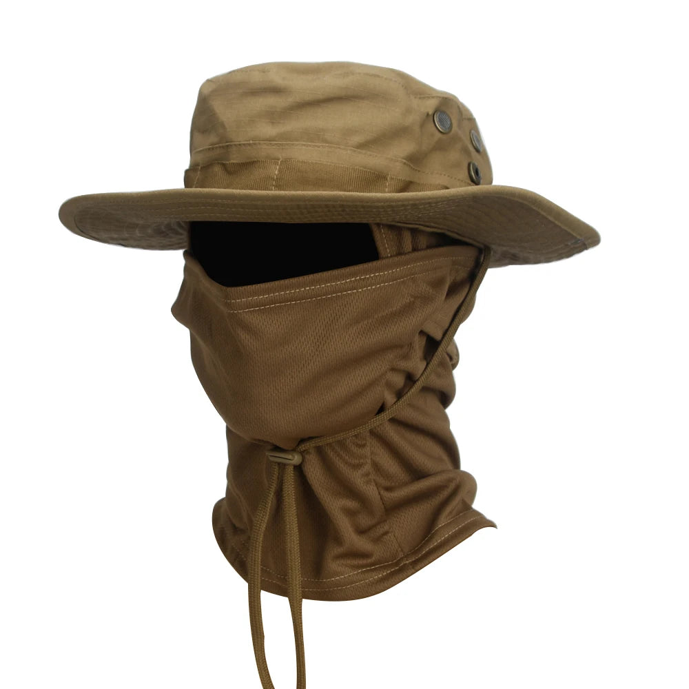 "Ultimate Camouflage Boonie Cap & Balaclava Set - Foldable, Soft, Wide-Brimmed Sun Protection for Outdoor Hunting & Fishing!"