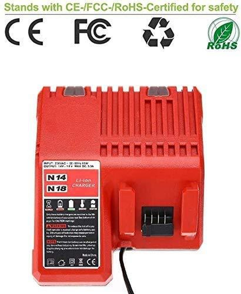 2Pcs and Charger 18V 6.0Ah Battery M18, for All Milwaukee M18 Battery 4811-1850 4811-1820 4811-1840 M18 M18B XC Cordless Power Tools 18V Lithium Battery +1* Charger