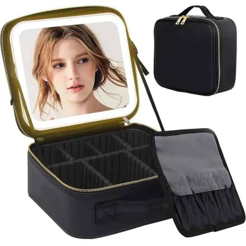 Makeup Bag Travel Makeup Bag Makeup Storage Box Handheld Single Layer 6-Plate with LED Tri Color Change Light Large Capacity Multi Layer Portable Travel Makeup Bag Easy to Clean and Durable Waterproof and Dustproof Multi Functional Multi Layer