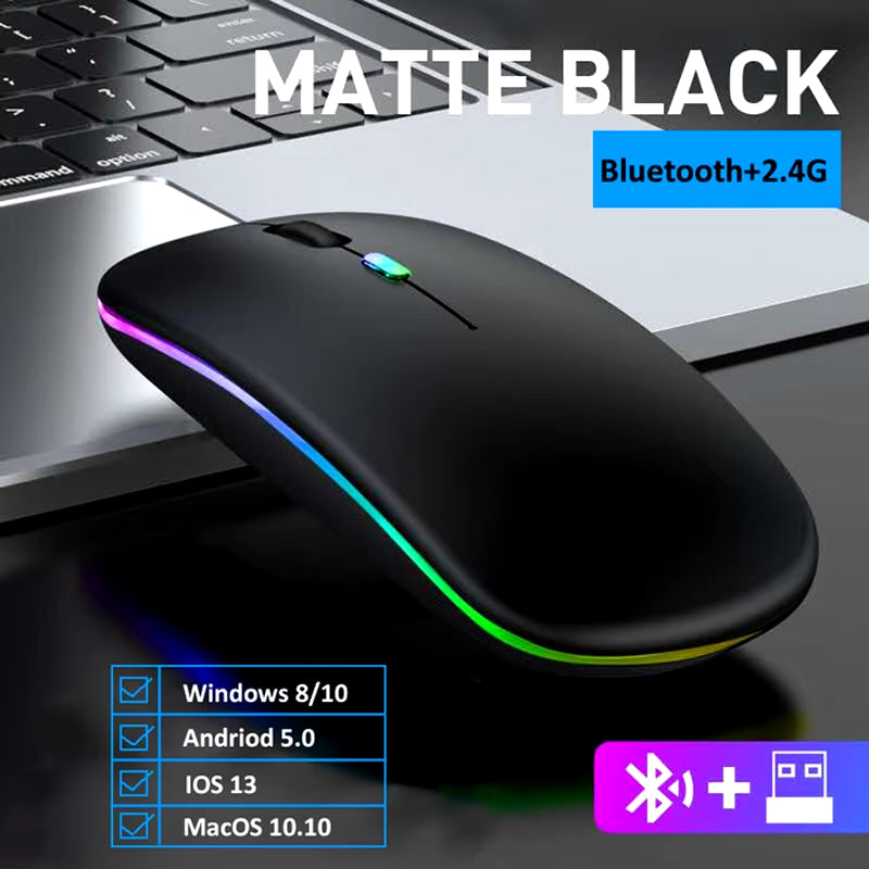 "RGB Wireless Gaming Mouse - Rechargeable, Silent, and Bluetooth-Compatible for iPad, Laptop, and PC"