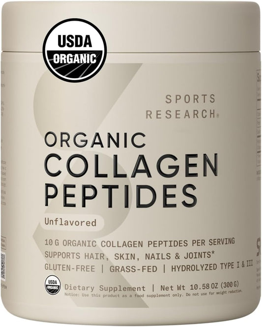 ­® Organic Collagen Peptides - Hydrolyzed Type I & III Collagen Protein Powder Made Sustainably from Grass-Fed Cows - Unflavored - 30 Servings