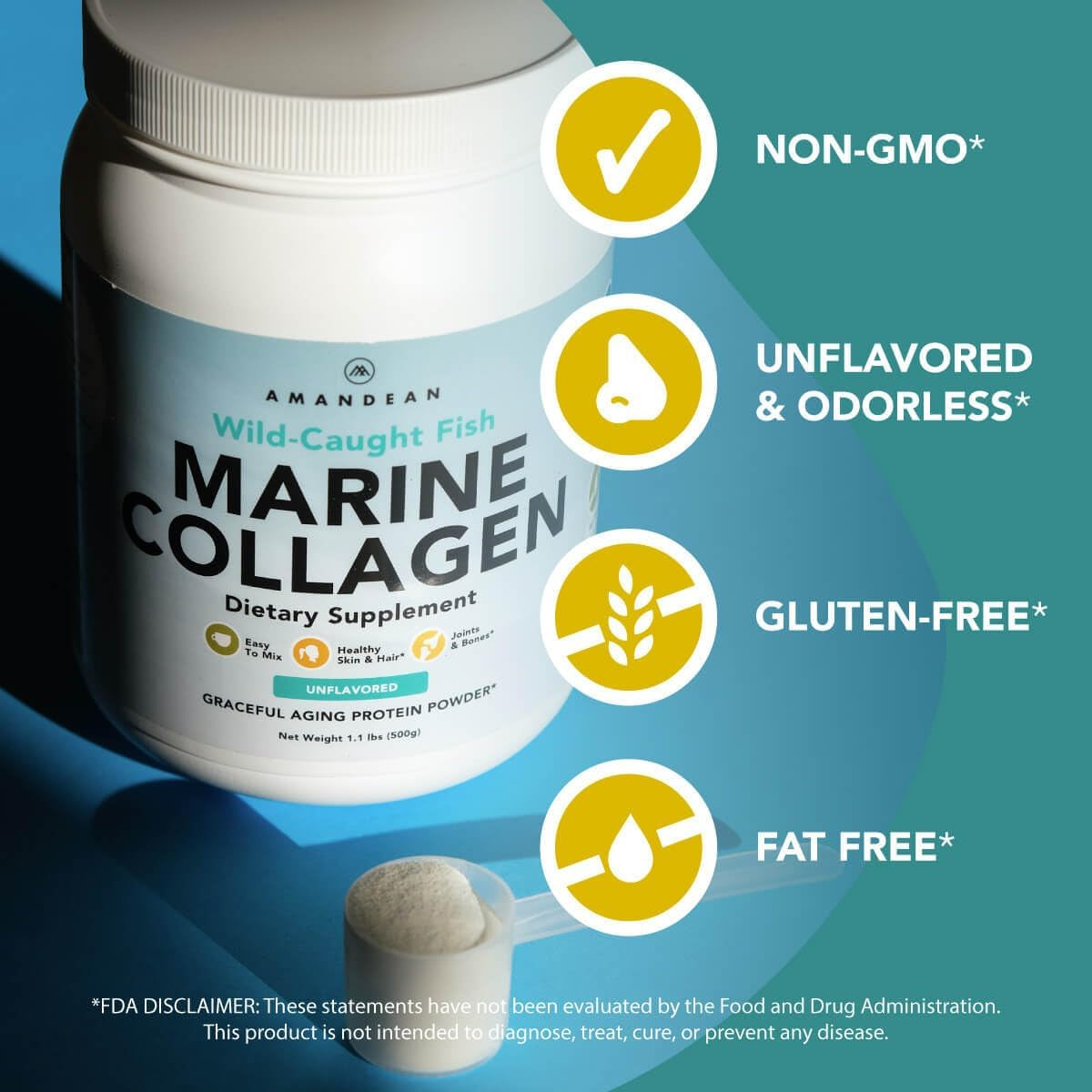 Premium Anti-Aging Marine Collagen Peptides Powder. 500G Wild-Caught Hydrolyzed Fish Collagen Supplement. Type 1 & 3 Collagen Protein. 18 Amino Acids for Skin, Hair, Nails.