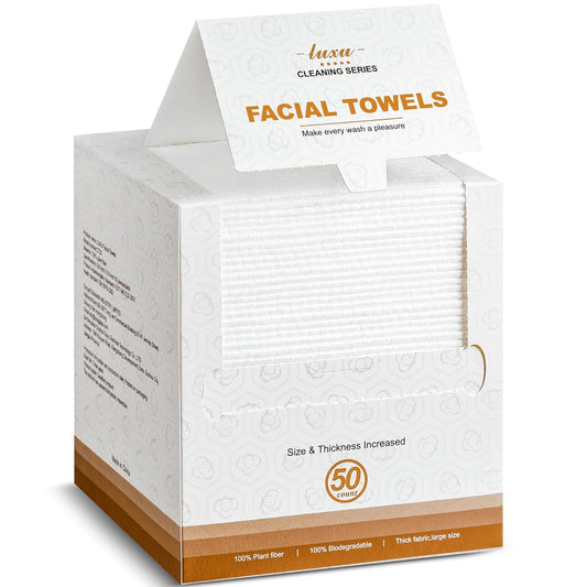 Disposable Face Towel,Biodegradable Facial Towels,Extra Thick Soft Large Clean Facial Towels Plant Fiber Facial Washcloth Dry Wipes for Sensitive Skin,Travel,Makeup Remover-50 Count