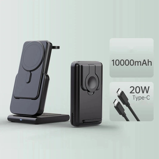 "Ultimate 3-in-1 Wireless Magnetic Charging Station - Fast, Foldable Power Bank for MagSafe iPhone 15/14/13/12!"