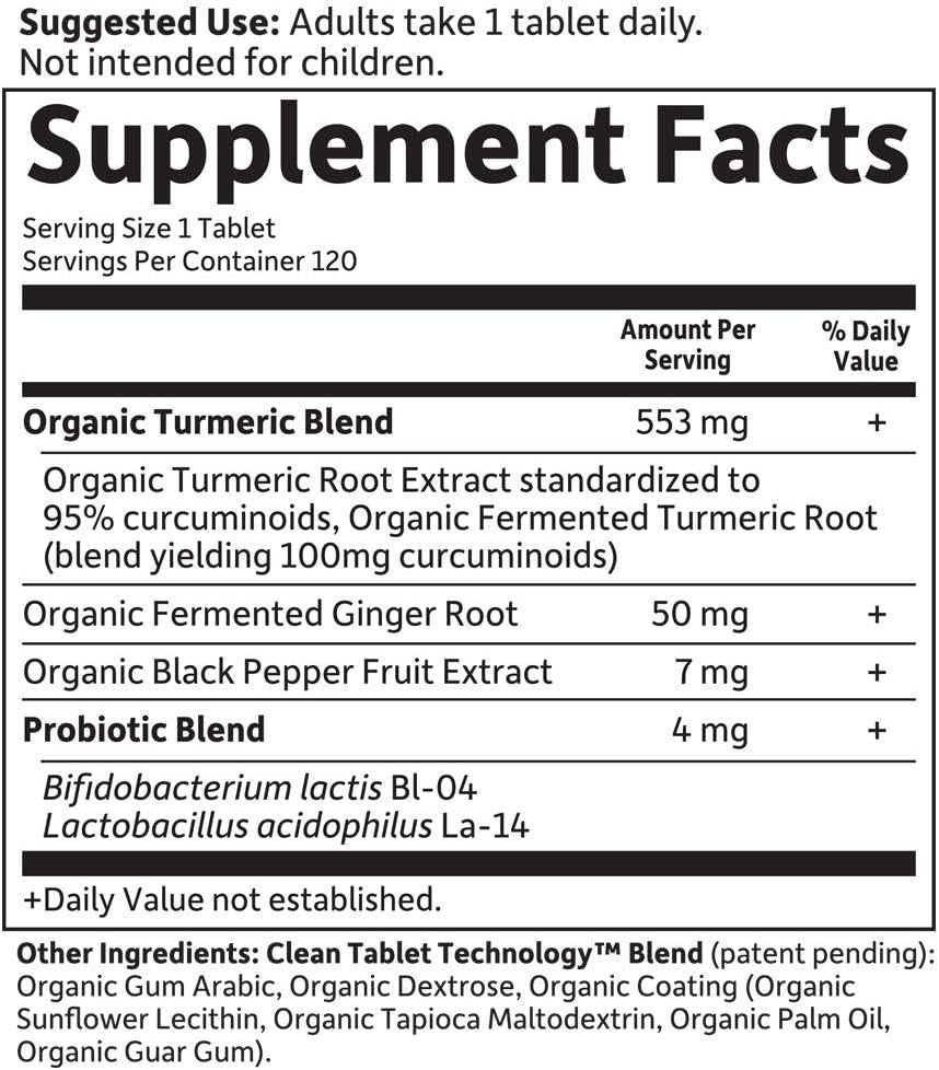 Organics Extra Strength Turmeric Inflammatory Response 120 Tablets-100Mg Curcumin (95% Curcuminoids) Black Pepper, Probiotics, Organic Non-Gmo Vegan Gluten Free Herbal Supplement