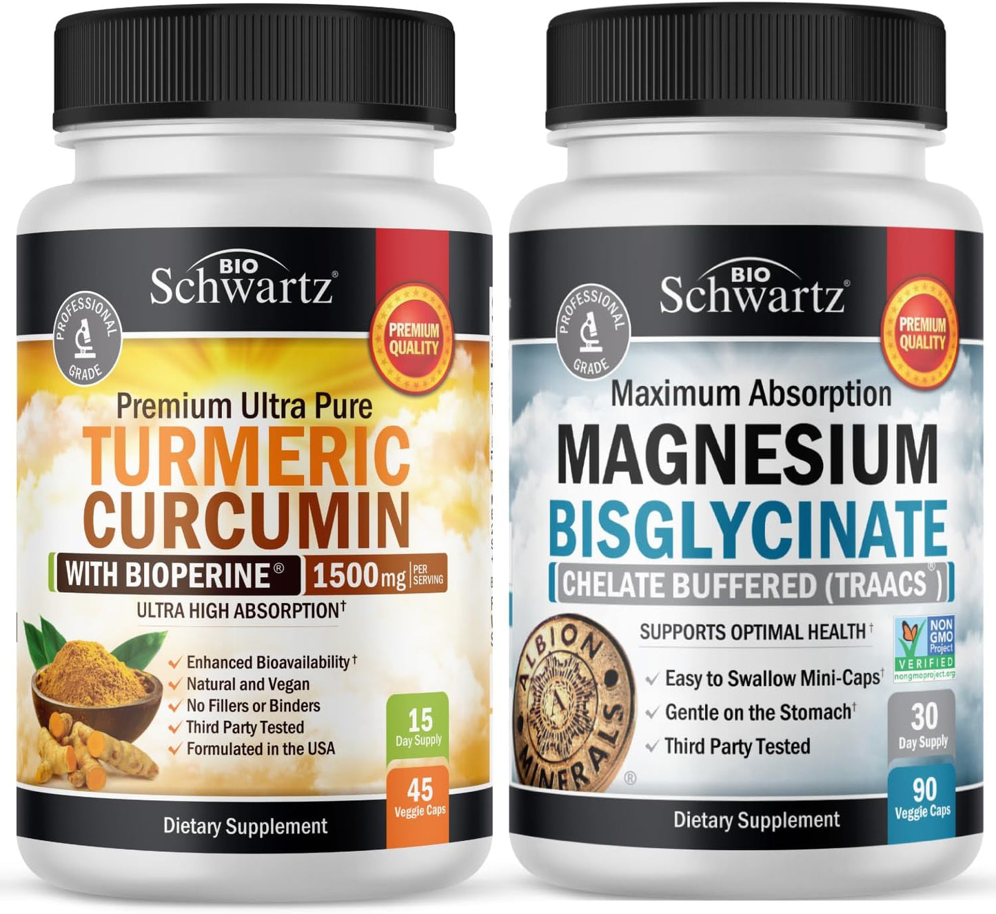 Turmeric Curcumin 1500Mg 45 Count + Magnesium Bisglycinate 90 Count Bundle