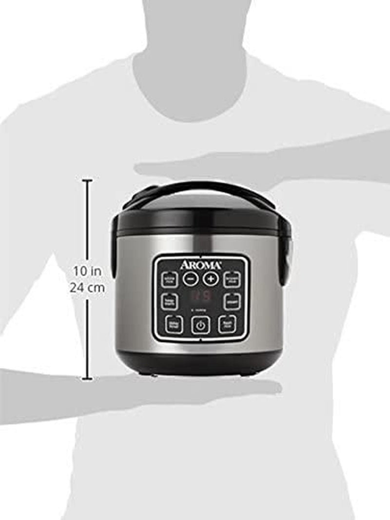 Digital Rice Cooker, 4-Cup (Uncooked) / 8-Cup (Cooked), Steamer, Grain Cooker, Multicooker, 2 Qt, Stainless Steel Exterior, ARC-914SBD