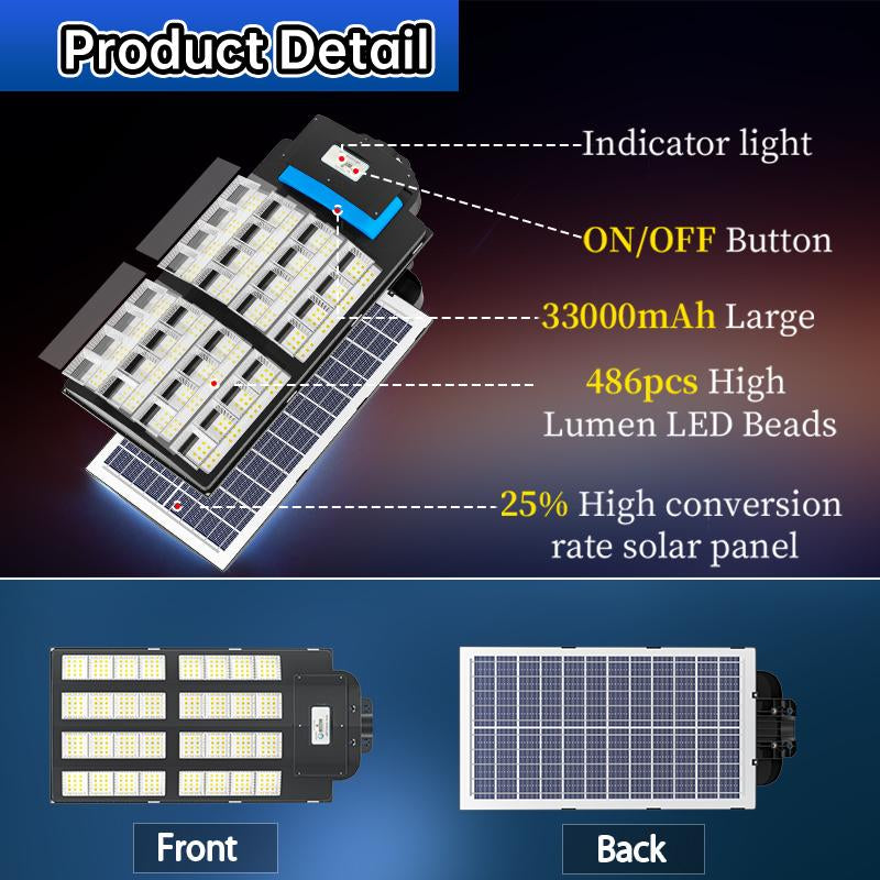 4600W IP67 Solar Street Lights Outdoor-2700K/4000K/6500K Dimmable Lights, Solar Parking Lot Lights Commercial Dusk to Dawn, with Remote Control Motion for Street, Court, Tree- Ideal for Parking Lots and Residential/Commercial Yards