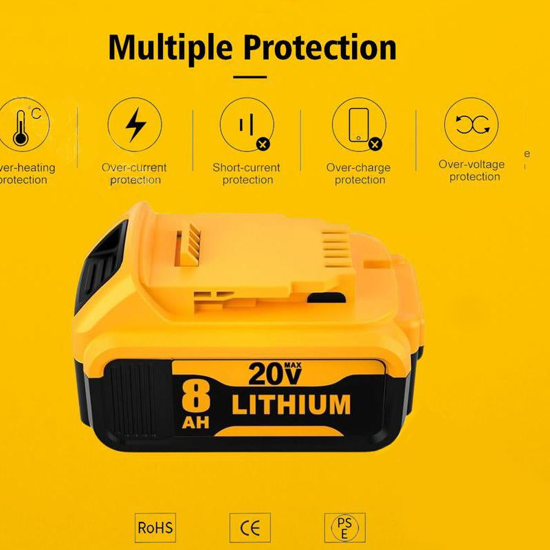 DCB200 8.0Ah Lithium Battery Replacement for Dewalt 20V Battery Max XR Cordless Tools DCB180 DCB206 DCB206-2 DCB200 DCB204 DCB204BT-2 DCB203 DCB201 DCB207