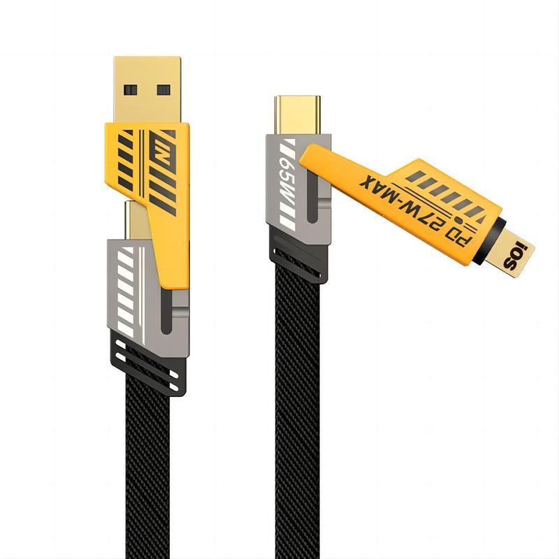 Dual Head Type-C Data USB 4-In-1 PD 65W Fast Charging Cable for Iphone15/14/13/12/11 Pro Max/Xs Max/Xr/Xs/X/8/Ipad/Xiaomi/Honor/Vivo/Samsung/Oppo Notebook Phone Smartphone Cellphone Charger - Android Devices Durable Electronic Mobile