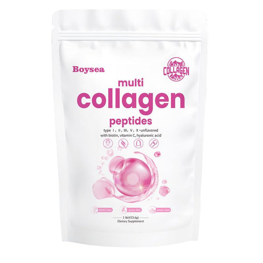 Boysea Multi-Collagen Peptides Powder - Hydrolyzed Protein Peptide Types I, II, III, V, X with Biotin & Vitamin C, Supports Skin, Hair, Nail, and Joint, Unflavored, Non-Gmo, Gluten-Free, Easy to Mix