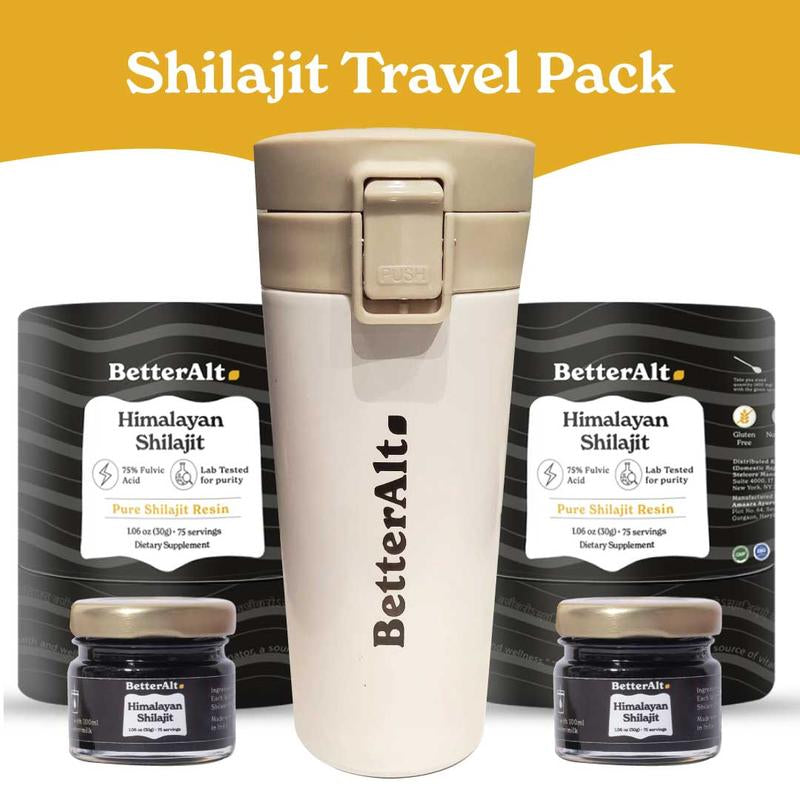 Betteralt Himalayan Shilajit W/ Stainless Steel Tumbler | Lab-Tested for Purity | Vacuum-Insulated Portable Drinkware