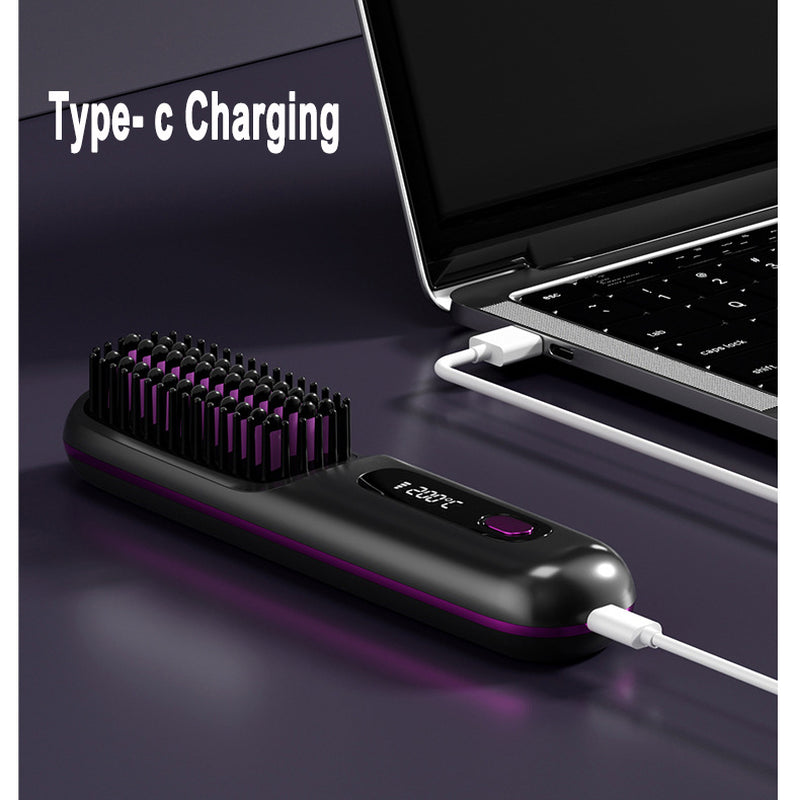 2 in 1 Straight Hair Comb Wireless Hair Straightener Brush Hair Fast Heating Portable Hot Curler USB Charging