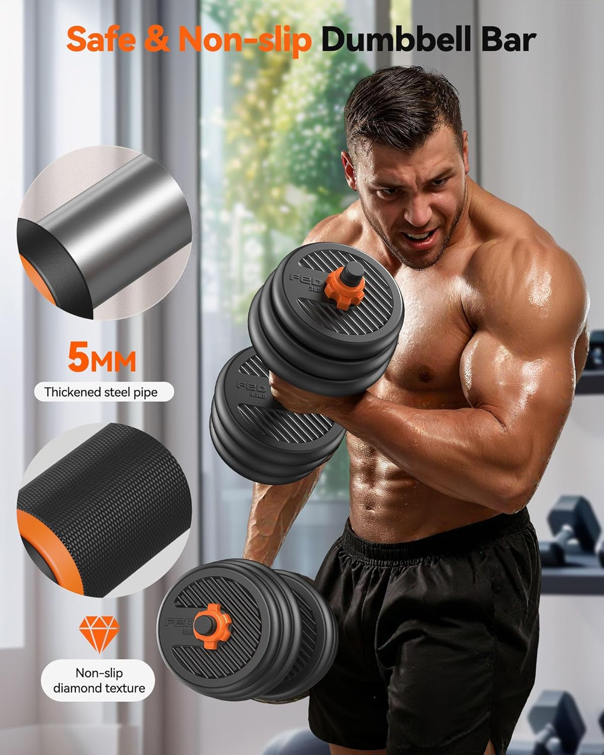 Adjustable Dumbbells, 20/30/40/50/60/70/90Lbs Free Weight Set with Connector, 4 In1 Dumbbells Set Used as Barbell, Kettlebells, Push up Stand, Fitness Exercises for Home Gym Suitable Men/Women