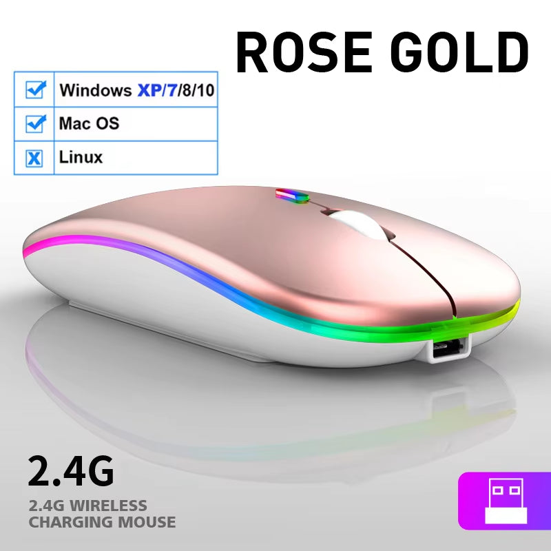 "RGB Wireless Gaming Mouse - Rechargeable, Silent, and Bluetooth-Compatible for iPad, Laptop, and PC"