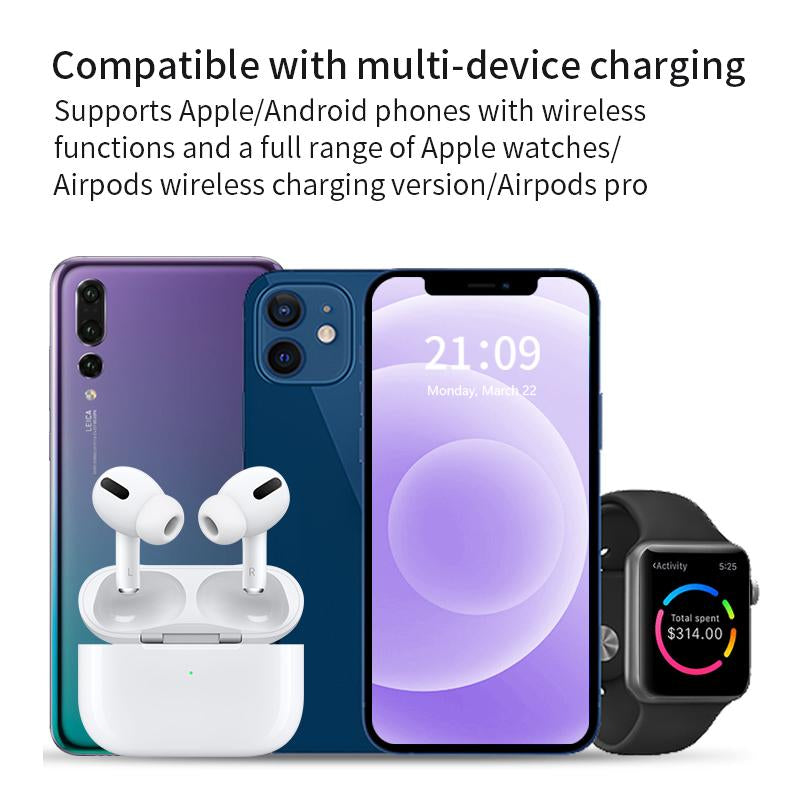 Foldable 3 in 1 Wireless FAST Charger 15W Stand for Iphone 15,14,13,12,11/Pro/Max/Mini/Plus, X, XR, Xs/Max, Se,8/Plus, Suitable for Iwatch 1-9, Airpods 3/2/Pro - Compact, Stylish & Effortless Charging Solution